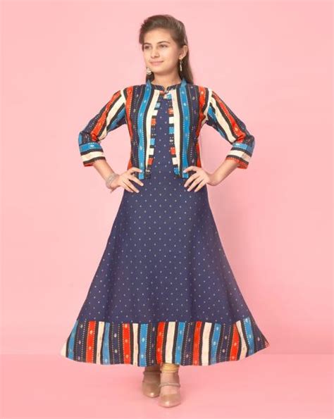 Buy Aarika Girls Navy Blue Color Cotton Printed Kurti Online At Best