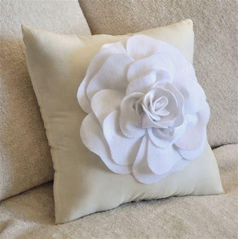 White Rose On Cream Pillow X By Bedbuggs On Etsy Lovely