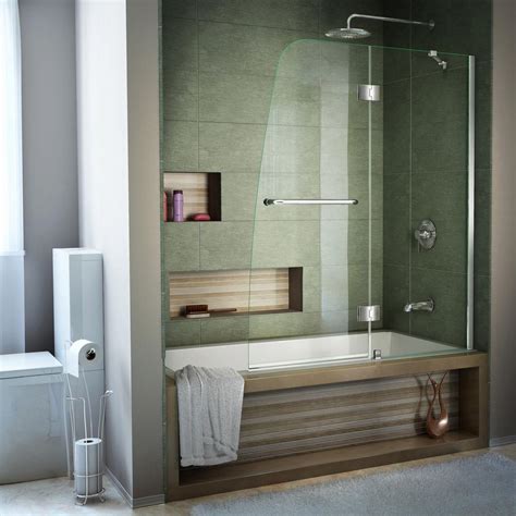 Dreamline Aqua 48 In X 58 In Semi Frameless Pivot Tub And Shower Door In Chrome Shdr 3148586