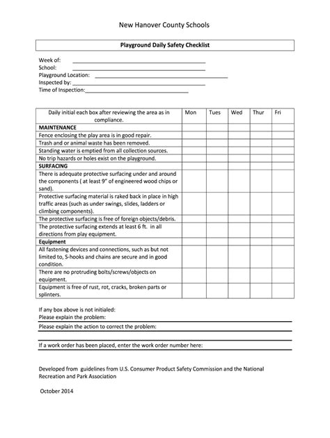 Nrpa Playground Inspection Form