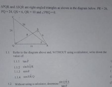 Solved Delta Pqr And Delta Sqr Are Right Angled Triangles As Shown In