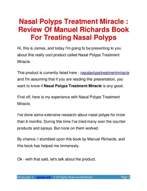 Nasal Polyps Treatment Miracle Review Of Manuel Richards Book For