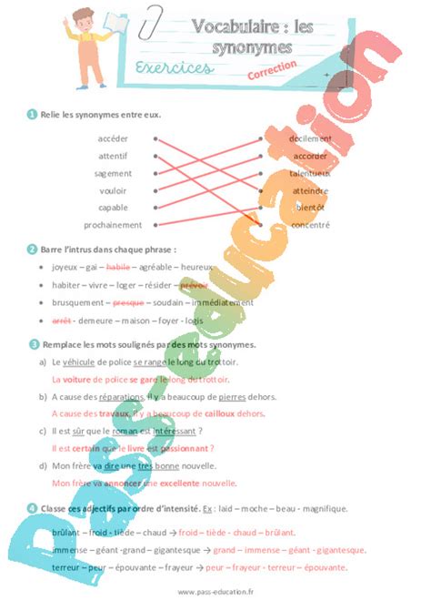 Les Synonymes Cm Pr Paration Aux Valuations Pdf Imprimer