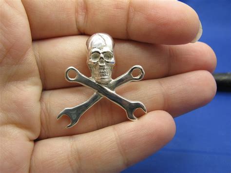 Sterling Silver 925 Pirate Skull And Wrench Pendant With Etsy