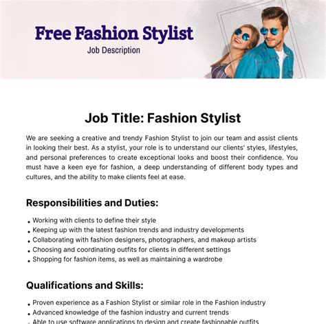 Free Fashion Stylist Job Description Template Edit Online And Download