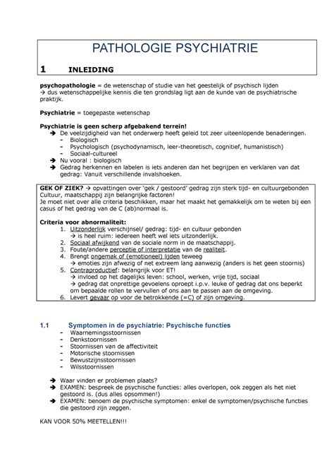 Samenvatting Psychiatrie Een Inleiding Compleet PATHOLOGIE