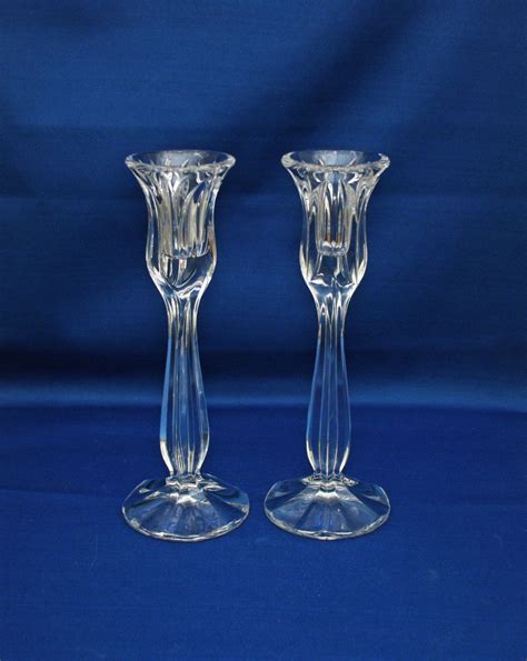 Vintage Hexagon And Tulip Fluted Crystal Candlesticks Set Of 2 Candle Holders Pair Of