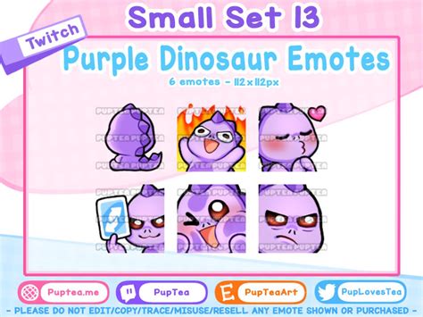 X Cute Purple Dinosaur Emotes Pack For Twitch Youtube And Discord Set