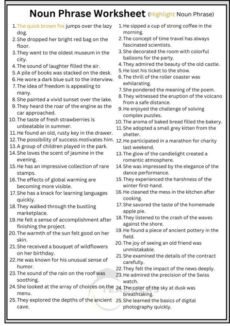 Examples Of Noun Phrase With Worksheet