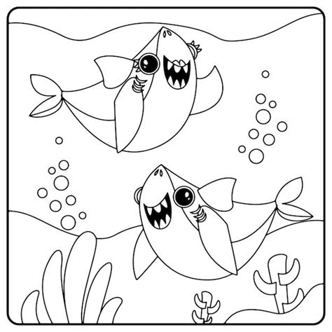 Dos bebés Tiburones Felices para colorear imprimir e dibujar