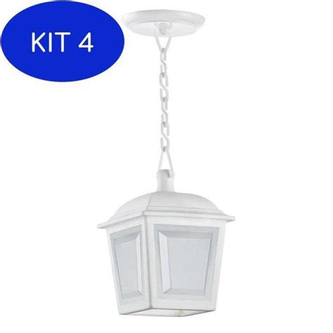 Kit 4 Luminaria Pendente Colonial Externa Injetado Branco Acende A