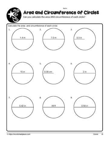 Area And Circumference Of Circles Worksheets