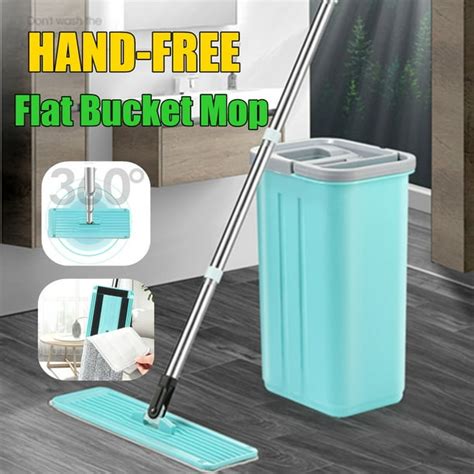 Hand Free Flat Squeeze Mop And Bucket Wringing Floor Cleaning Microfiber Room Mops