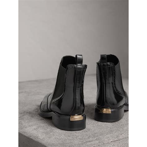 Leather Wingtip Chelsea Boots In Black Women Burberry