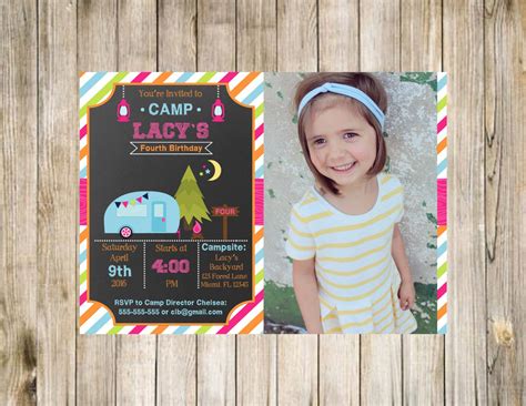 Camping Birthday Invitation Girls Invite Party Photo Printable Digital