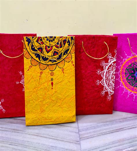 Buy Colorful Handmade Paper Bags Handpainted Crafts Online In India