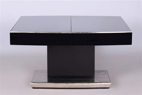 Mesa De Comedor Extensible Art Déco Grande De Cromo Y Vidrio Negro