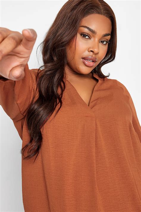 Yours Curve Plus Size Rust Orange Textured Tunic Shirt Yours Clothing