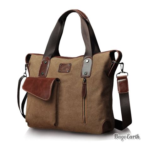 Coffee Canvas Tote Bags With Zipper, Mens Canvas Messenger Bags - BagsEarth