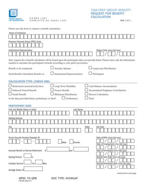 Fillable Online Tiaa Cref TIAA CREF GROUP ANNUITY REQUEST FOR BENEFIT