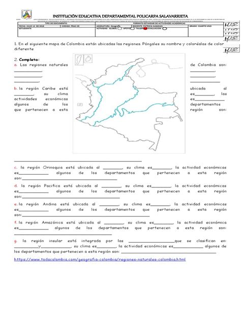 TALLER - Geografia - 3P - Regiones Naturales de Colombia | PDF ... 
