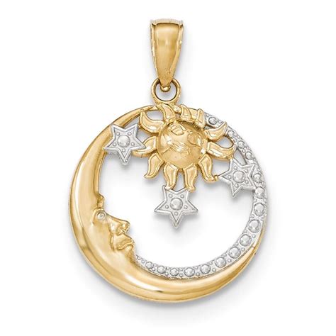 Diamond Cut Moon Stars Sun Pendant K Gold M Homebello