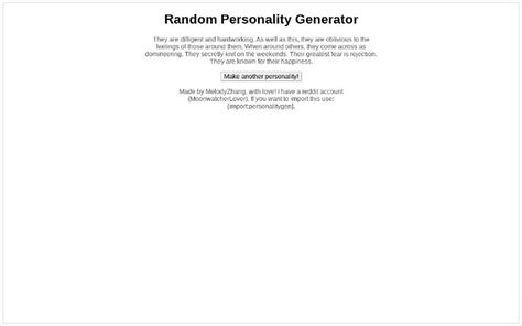 Random Personality Generator