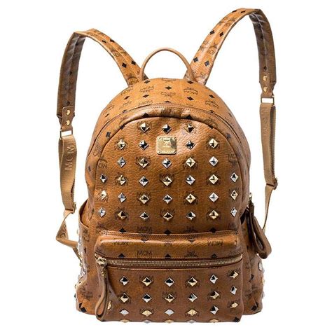 Mcm Cognac Visetos Leather Large Studs Stark Backpack For Sale At