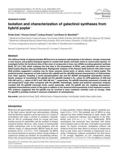 (PDF) Isolation and characterization of galactinol synthases from ... 