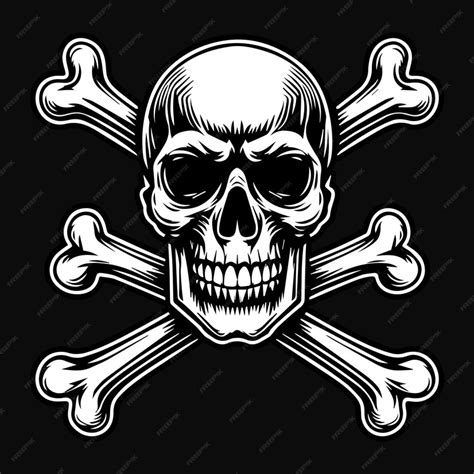 Premium Vector Dark Art Skull Head With Bone Black And White Illustration