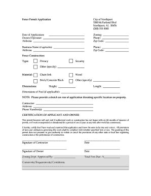 Fillable Online Cityofnorthport Fence Permit Application City Of