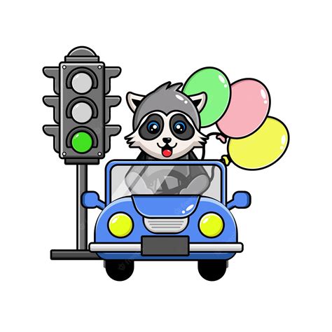 Premium Vector Cute Raccoon Driving A Car