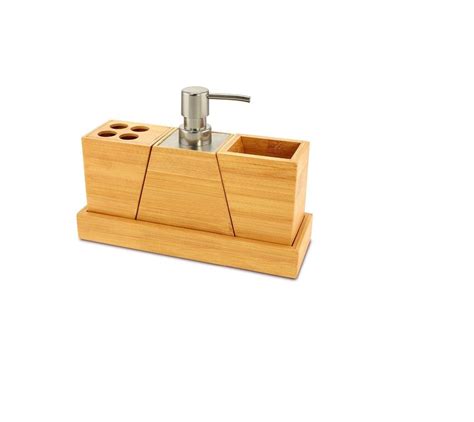 Natural Bamboo Set Soap Dispenser Tumbler And Tray Bathroom 4 Etsy