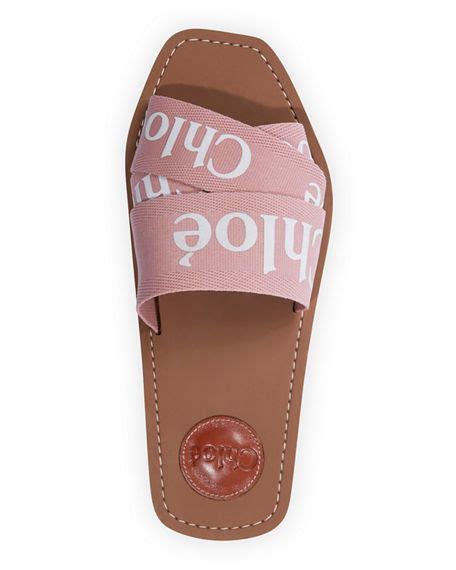 Chloe Woody Flat Logo Ribbon Slide Sandals