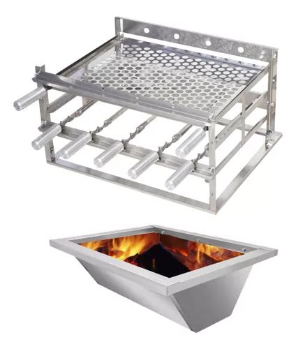 Kit Braseiro 60x40 Grill Suporte Manual 5 Espetos Inox