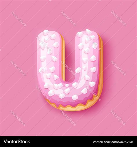 Donut Icing Pink Upper Latters U Font Donuts Vector Image