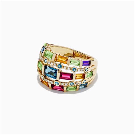 Effy Mosaic 14k Yellow Gold Multi Gemstone And Diamond Ring 390 Tcw