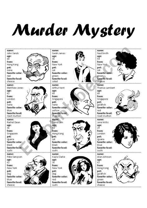 Murder Mystery Part 1 Of 2 Esl Worksheet By Alphanumeric In 2020