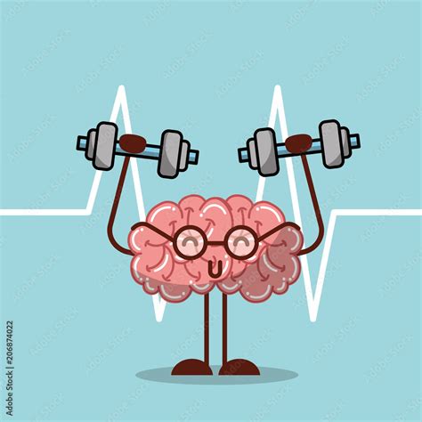 Cartoon Brain Lifting Dumbbell Mental Health Medical Vector