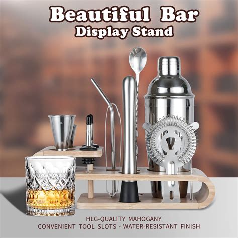 Prep Savour Bartender Kit Cocktail Shaker With Stylish Bamboo Stand