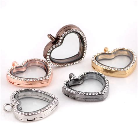 New Arrival 30 28 Mm Rhinestone Heart Floating Memory Locket Necklace