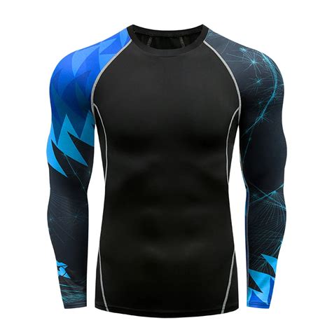 Mens Fitness Manga Larga Rashguard Camiseta Hombres Bodybuilding Piel