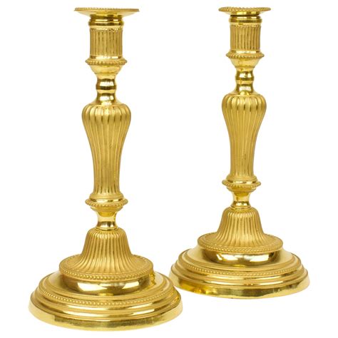 Pair Of French Late Th Century Louis Xvi Ormolu Candlesticks For Sale