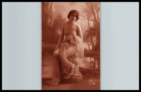 Original 1910 French Risque Postcard Photo Voluptuous Nude Girl LEO