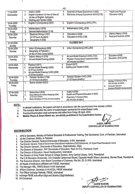 Date Sheet Fbise Ssc 1st Annual Exams 2024 • Galaxy World