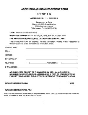 Fillable Online ADDENDUM ACKNOWLEDGEMENT FORM RFP Fax Email Print