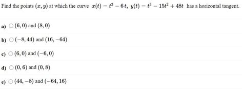 Solved Find The Points X Y At Which The Curve X T ť