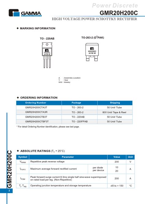 GMR20H200C Datasheet HIGH VOLTAGE POWER SCHOTTKY RECTIFIER