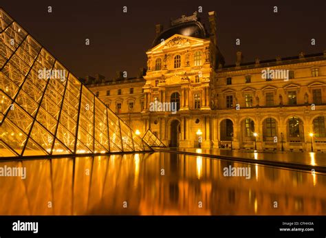 Louvre Palace and Pyramid at night, Louvre Museum, Paris, France Stock Photo - Alamy