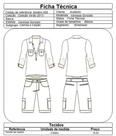 Modelo De Ficha Técnica Descrevendo A Peça Para A Confecção Modelos